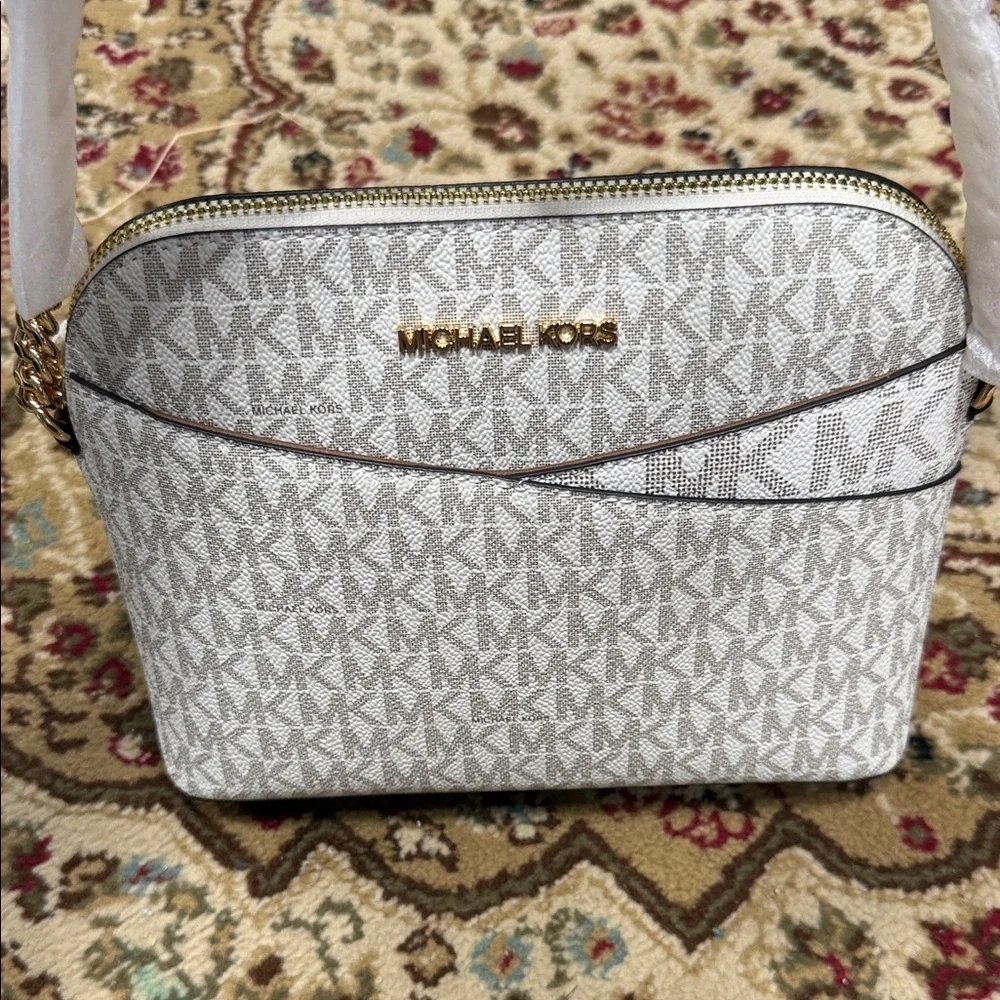 Michael Kors Cream and Brown Crossbody Bag